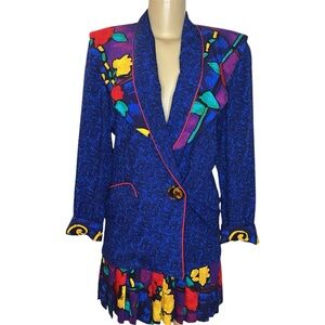 Vintage 80s Platinum By Dorothy Schoelen Mixed Print Skirt Set